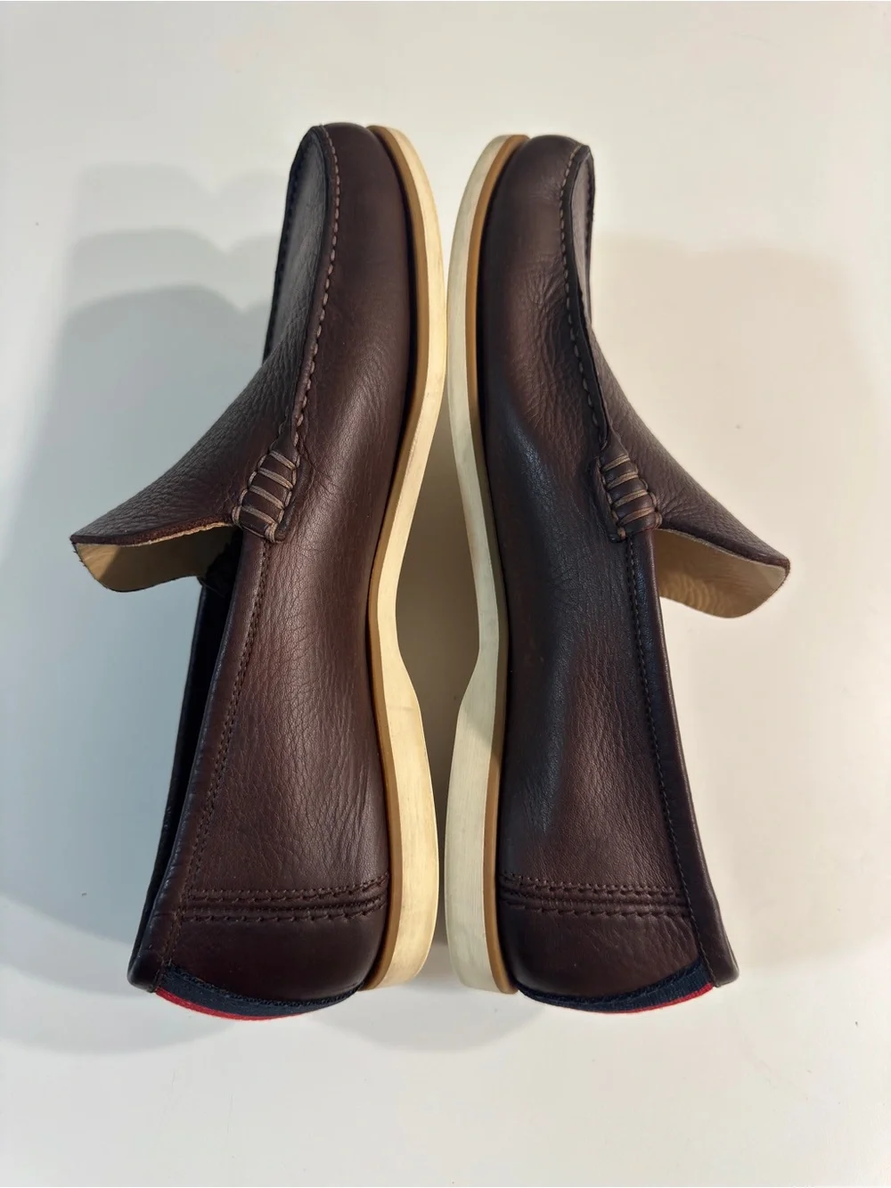 Gucci Mens Brown Pebbled Leather Loafers Web Stripe Heel Driver Shoes Size 10.5